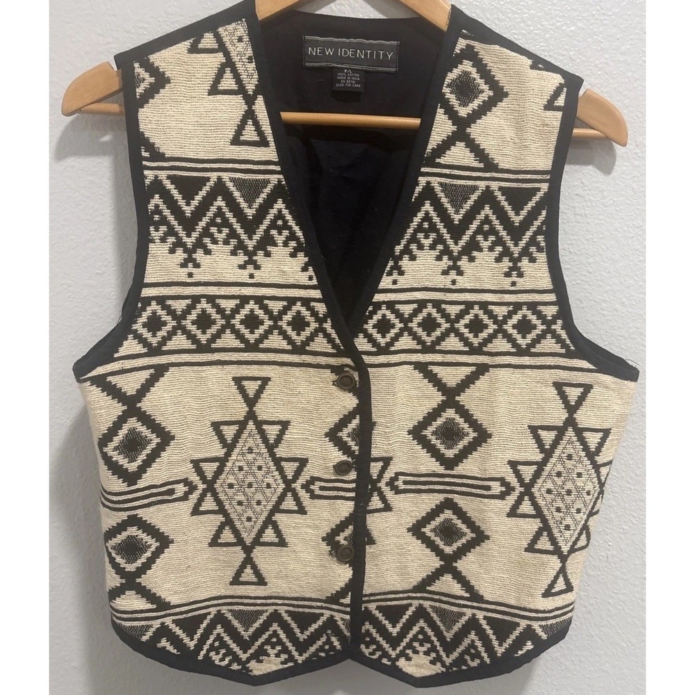 VTG New Identity Southwestern Tapestry Embroidered Vest Sz P/L Gypsy Boho Aztec